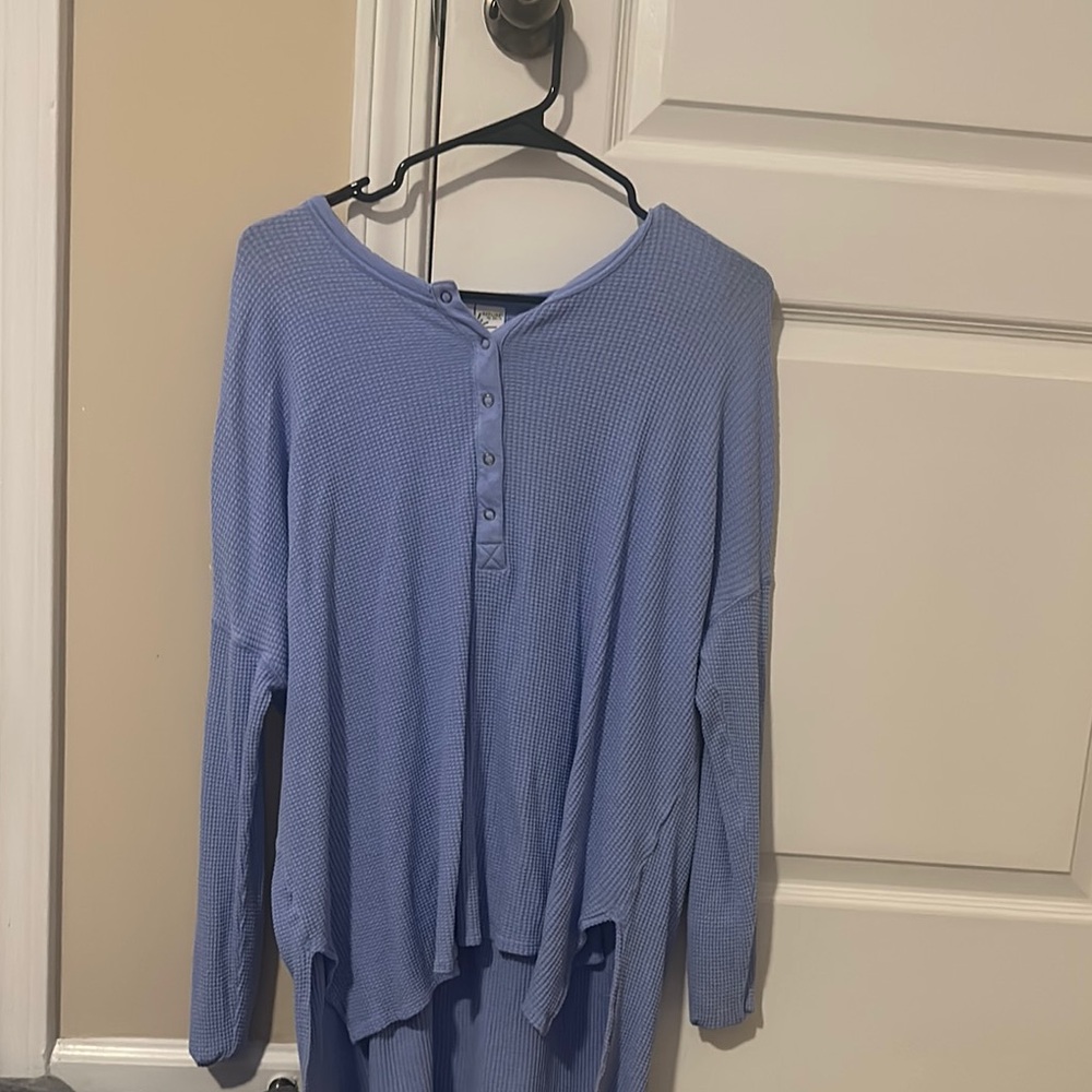 Light Blue Waffle Knit Henley Top